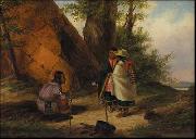 Cornelius Krieghoff Indians Meeting by a Teepee oil painting
